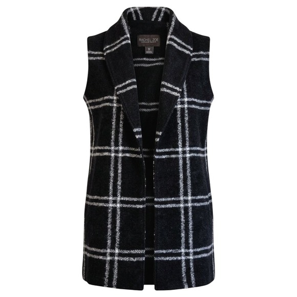 Rachel Zoe Jackets & Blazers - Rachel Zoe Vest Women XS Black Plaid Wool Blend Shawl Collar Pockets